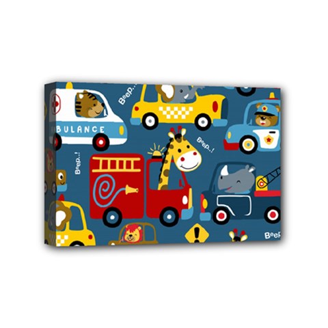 Seamless Pattern Vehicles Cartoon With Funny Drivers Mini Canvas 6  X 4  (stretched) by Simbadda