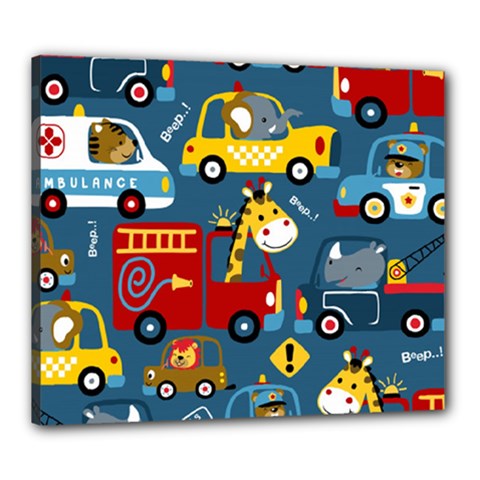 Seamless Pattern Vehicles Cartoon With Funny Drivers Canvas 24  X 20  (stretched) by Simbadda