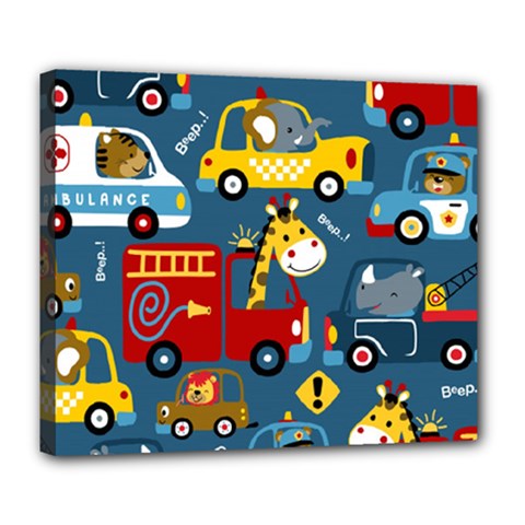 Seamless Pattern Vehicles Cartoon With Funny Drivers Deluxe Canvas 24  X 20  (stretched) by Simbadda