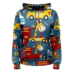 Seamless Pattern Vehicles Cartoon With Funny Drivers Women s Pullover Hoodie by Simbadda