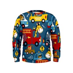 Seamless Pattern Vehicles Cartoon With Funny Drivers Kids  Sweatshirt by Simbadda