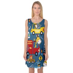 Seamless Pattern Vehicles Cartoon With Funny Drivers Sleeveless Satin Nightdress by Simbadda