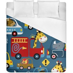 Seamless Pattern Vehicles Cartoon With Funny Drivers Duvet Cover (california King Size) by Simbadda