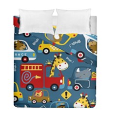 Seamless Pattern Vehicles Cartoon With Funny Drivers Duvet Cover Double Side (full/ Double Size) by Simbadda