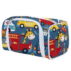 Seamless Pattern Vehicles Cartoon With Funny Drivers Toiletries Pouch by Simbadda