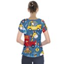 Seamless Pattern Vehicles Cartoon With Funny Drivers Short Sleeve Front Detail Top View2