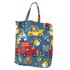 Seamless Pattern Vehicles Cartoon With Funny Drivers Giant Grocery Tote by Simbadda