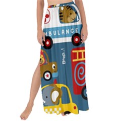 Seamless Pattern Vehicles Cartoon With Funny Drivers Maxi Chiffon Tie-up Sarong by Simbadda