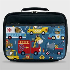 Seamless Pattern Vehicles Cartoon With Funny Drivers Lunch Bag by Simbadda