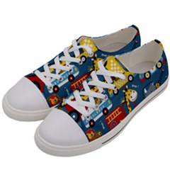 Seamless Pattern Vehicles Cartoon With Funny Drivers Women s Low Top Canvas Sneakers by Simbadda