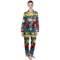 Seamless Pattern Vehicles Cartoon With Funny Drivers Women s Long Sleeve Satin Pajamas Set	 by Simbadda