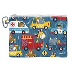 Seamless Pattern Vehicles Cartoon With Funny Drivers Canvas Cosmetic Bag (xl) by Simbadda