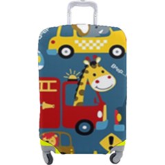 Seamless Pattern Vehicles Cartoon With Funny Drivers Luggage Cover (large) by Simbadda