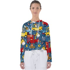 Seamless Pattern Vehicles Cartoon With Funny Drivers Women s Slouchy Sweat by Simbadda