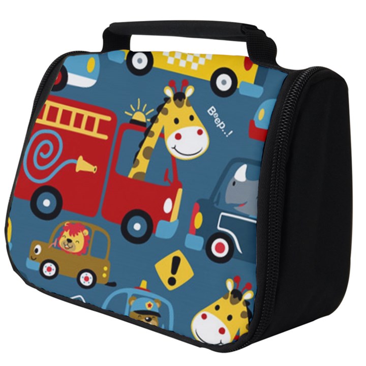 Seamless Pattern Vehicles Cartoon With Funny Drivers Full Print Travel Pouch (Big)