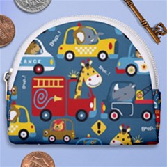 Seamless Pattern Vehicles Cartoon With Funny Drivers Horseshoe Style Canvas Pouch by Simbadda