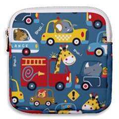 Seamless Pattern Vehicles Cartoon With Funny Drivers Mini Square Pouch by Simbadda