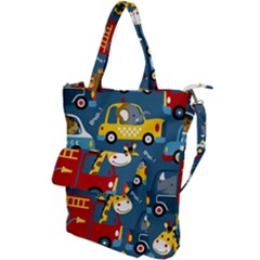 Seamless Pattern Vehicles Cartoon With Funny Drivers Shoulder Tote Bag by Simbadda