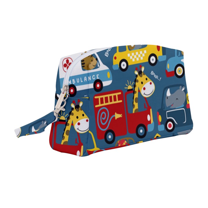 Seamless Pattern Vehicles Cartoon With Funny Drivers Wristlet Pouch Bag (Medium)