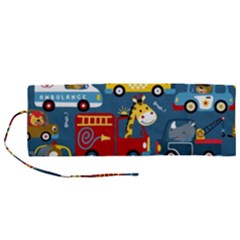 Seamless Pattern Vehicles Cartoon With Funny Drivers Roll Up Canvas Pencil Holder (m) by Simbadda