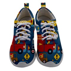 Seamless Pattern Vehicles Cartoon With Funny Drivers Women Athletic Shoes by Simbadda