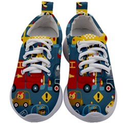 Seamless Pattern Vehicles Cartoon With Funny Drivers Kids Athletic Shoes by Simbadda