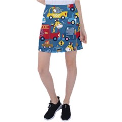 Seamless Pattern Vehicles Cartoon With Funny Drivers Tennis Skirt by Simbadda