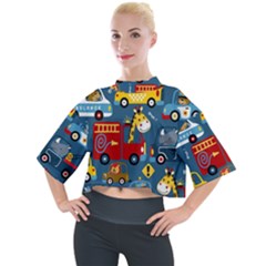 Seamless Pattern Vehicles Cartoon With Funny Drivers Mock Neck Tee by Simbadda