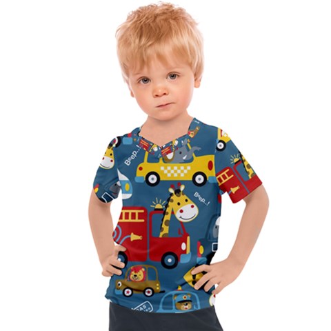 Seamless Pattern Vehicles Cartoon With Funny Drivers Kids  Sports Tee by Simbadda