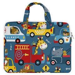 Seamless Pattern Vehicles Cartoon With Funny Drivers Macbook Pro 13  Double Pocket Laptop Bag by Simbadda