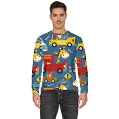 Seamless Pattern Vehicles Cartoon With Funny Drivers Men s Fleece Sweatshirt by Simbadda