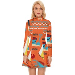 Seamless Pattern Vector Beach Holiday Theme Set Long Sleeve Velour Longline Dress