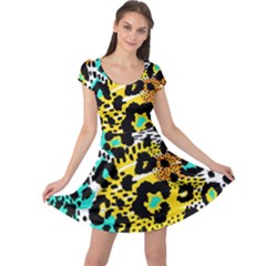 Seamless Leopard Wild Pattern Animal Print Cap Sleeve Dress by Simbadda