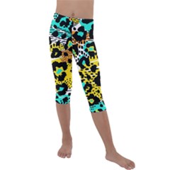 Seamless Leopard Wild Pattern Animal Print Kids  Lightweight Velour Capri Leggings  by Simbadda