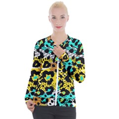 Seamless Leopard Wild Pattern Animal Print Casual Zip Up Jacket by Simbadda