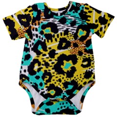 Seamless Leopard Wild Pattern Animal Print Baby Short Sleeve Bodysuit by Simbadda