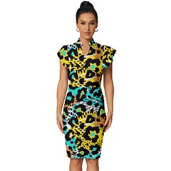 Seamless Leopard Wild Pattern Animal Print Vintage Frill Sleeve V-neck Bodycon Dress by Simbadda