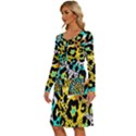 Seamless Leopard Wild Pattern Animal Print Long Sleeve Dress With Pocket View2