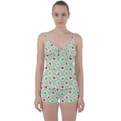 Birds Pattern Background Tie Front Two Piece Tankini by Simbadda