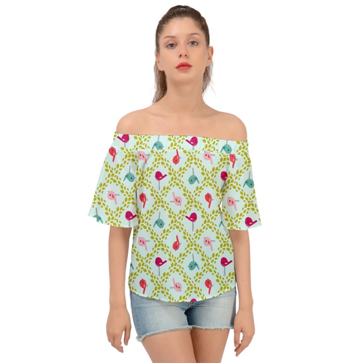 Birds Pattern Background Off Shoulder Short Sleeve Top