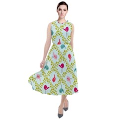 Birds Pattern Background Round Neck Boho Dress by Simbadda