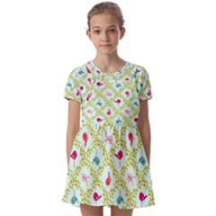 Birds Pattern Background Kids  Short Sleeve Pinafore Style Dress by Simbadda