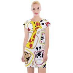 Vector Seamless Pattern Nice Animals Cartoon Cap Sleeve Bodycon Dress by Simbadda