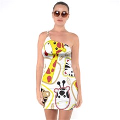 Vector Seamless Pattern Nice Animals Cartoon One Shoulder Ring Trim Bodycon Dress by Simbadda