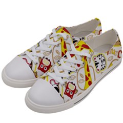 Vector Seamless Pattern Nice Animals Cartoon Women s Low Top Canvas Sneakers by Simbadda