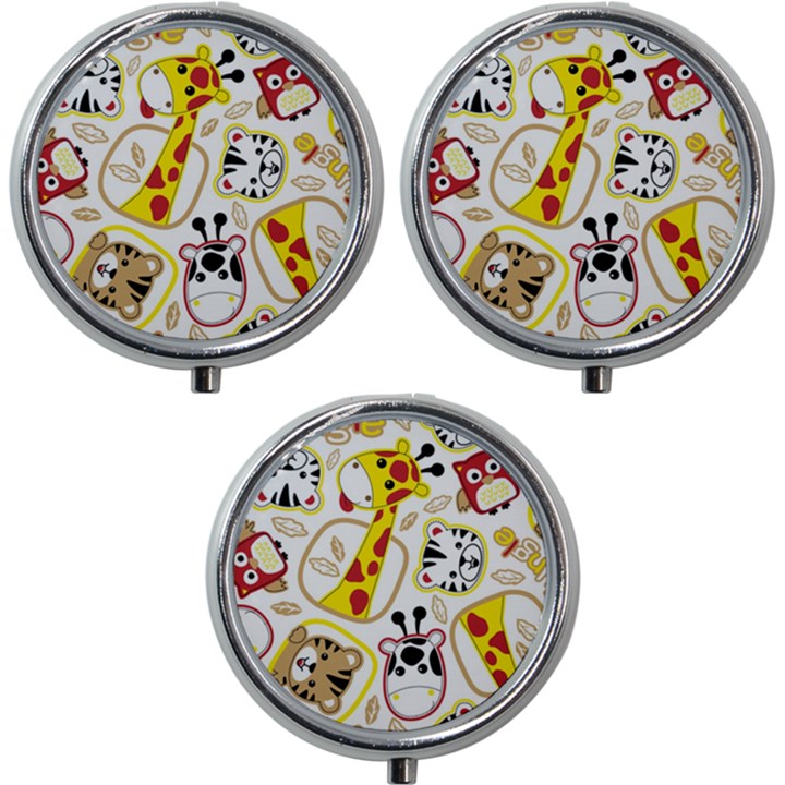 Vector Seamless Pattern Nice Animals Cartoon Mini Round Pill Box (Pack of 3)