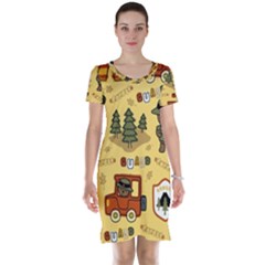 Seamless Pattern Funny Ranger Cartoon Short Sleeve Nightdress by Simbadda