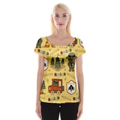 Seamless Pattern Funny Ranger Cartoon Cap Sleeve Top by Simbadda