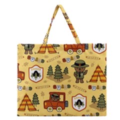 Seamless Pattern Funny Ranger Cartoon Zipper Large Tote Bag by Simbadda