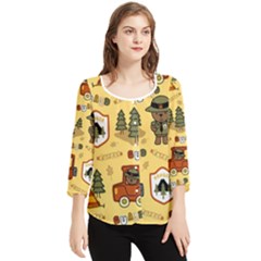 Seamless Pattern Funny Ranger Cartoon Chiffon Quarter Sleeve Blouse by Simbadda